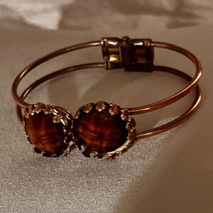 Vintage Bracelet Copper-Plated Natural Stone Warm Copper Tone Beaded 2.5"